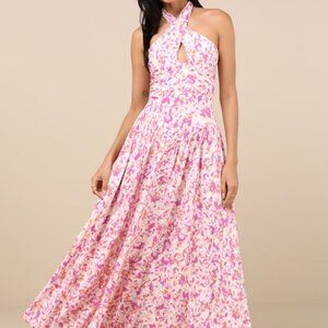 Lulus Jabina Ivory Multi Floral Cross-front Midi Dress White